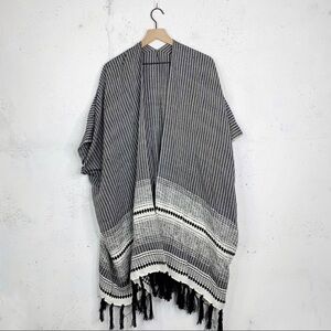 Loft Fringe Kimono Shawl Open Front Cardigan Sweater One Size